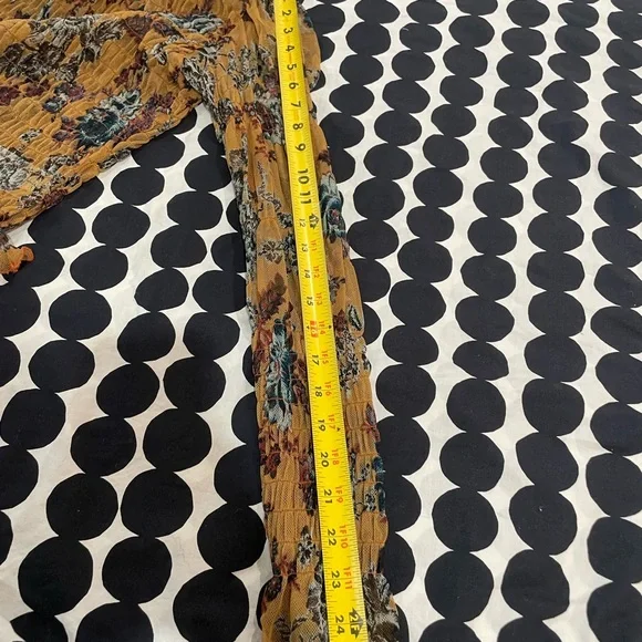 Free People Mesh Floral Ruffle Long Sleeve Top, Sz Small - Picture 3 of 8